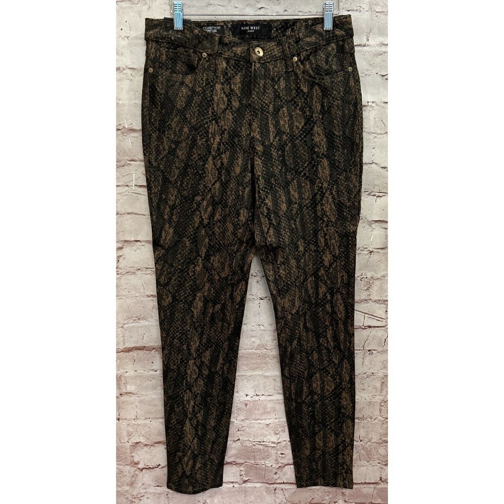 Nine West Womens Cigarette Skinny Jeans Pants Stretch Knit Snakeskin 29/ 8R NEW